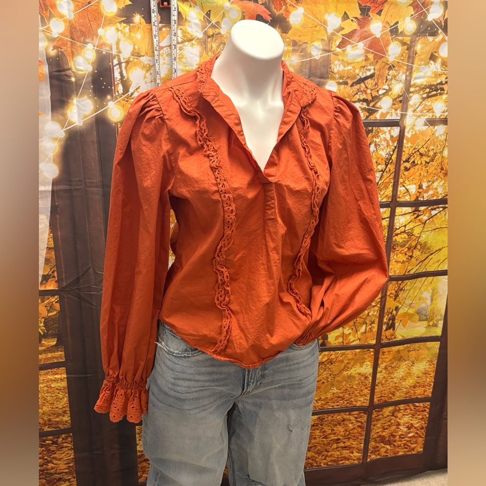 Rust Orange Lace Detail Blouse